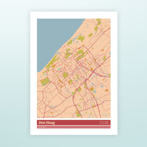 Poster plattegrond Den Haag - Kleur zonder lijst