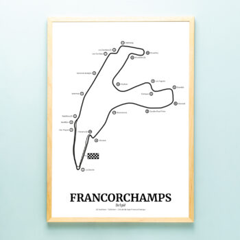 Poster Formule 1 circuit Belgie Francorchamps met blanke houten lijst